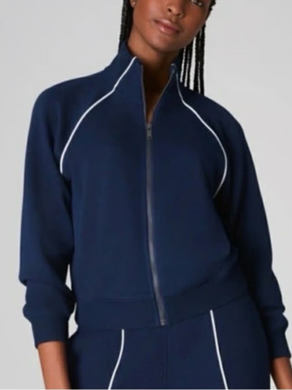 SPANX Large AirEssentials Navy Blue Pique Full-Zip Jacket Womens Large